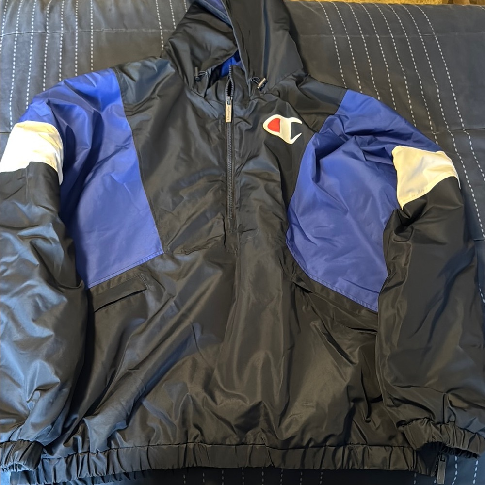Champion Black and Blue Hooded Windbreaker